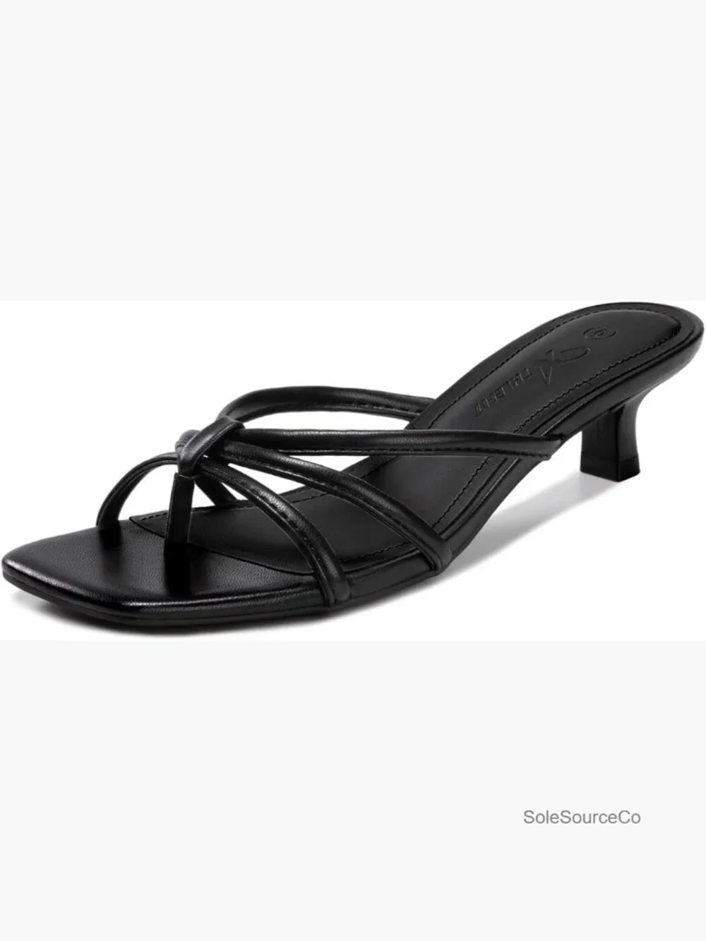 Square Toe Kitten Heels Strappy Thong Sandals Low Heel Slip On Heeled Sandals